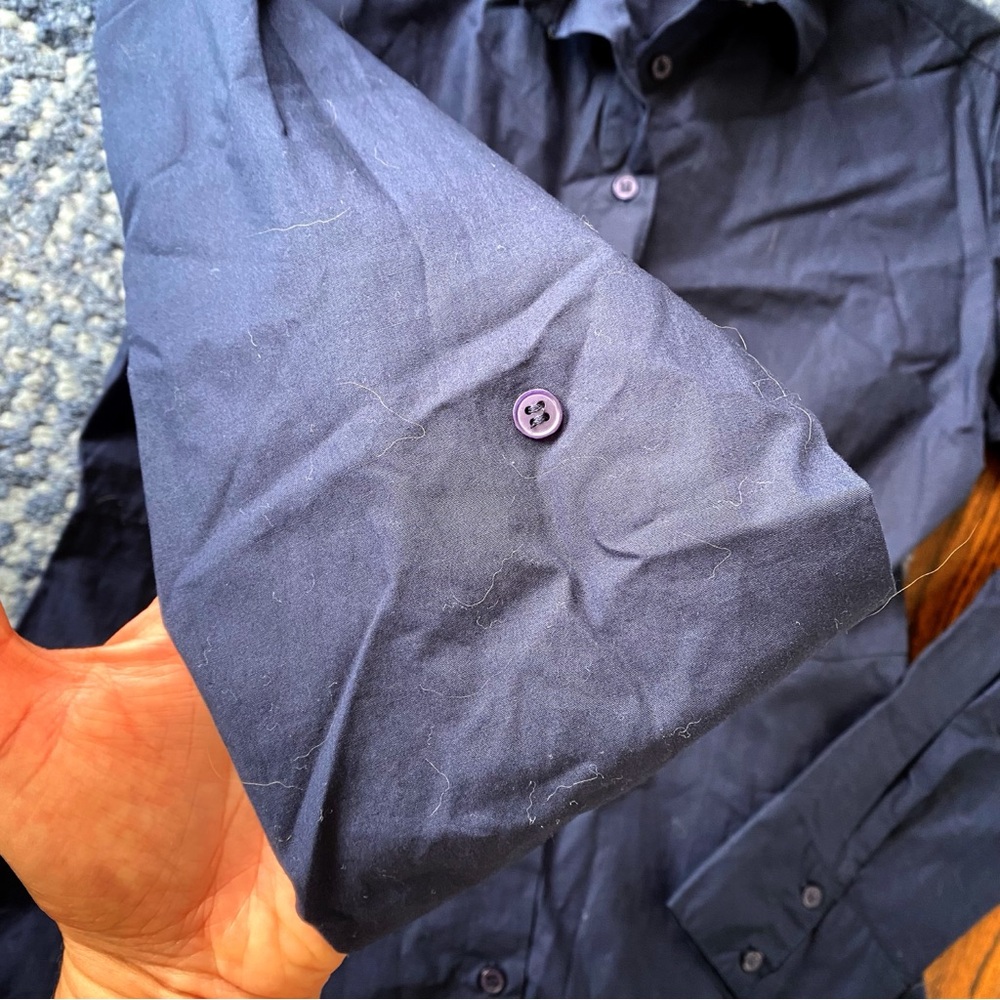 💙 MANGO NAVY COTTON LONG SLEEVE COLLARED KNEE LENGTH BUTTON DOWN DRESS! - Picture 9 of 12